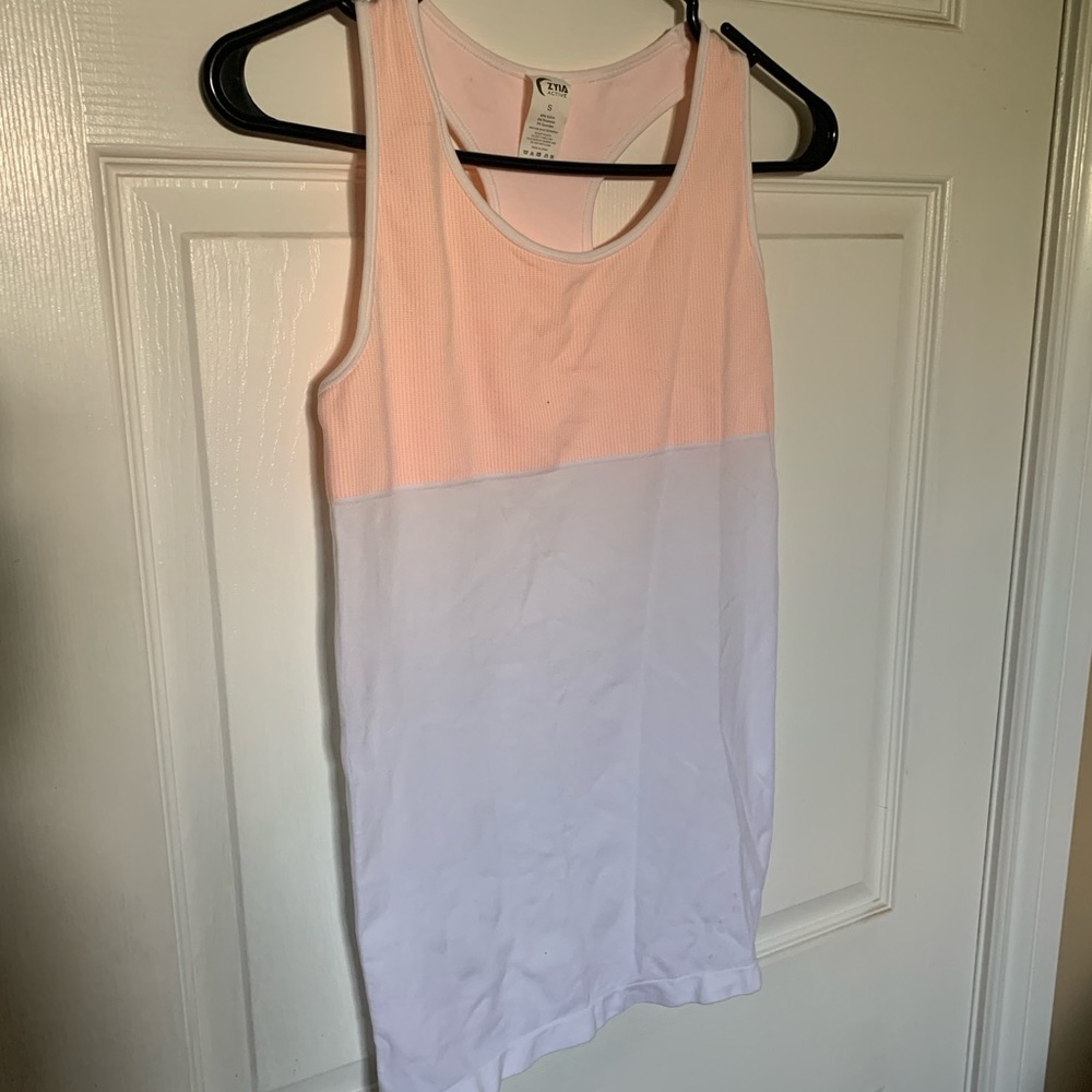 ZYIA Active Freshness Racerback Tank Pink White Athletic Top Women’s Small